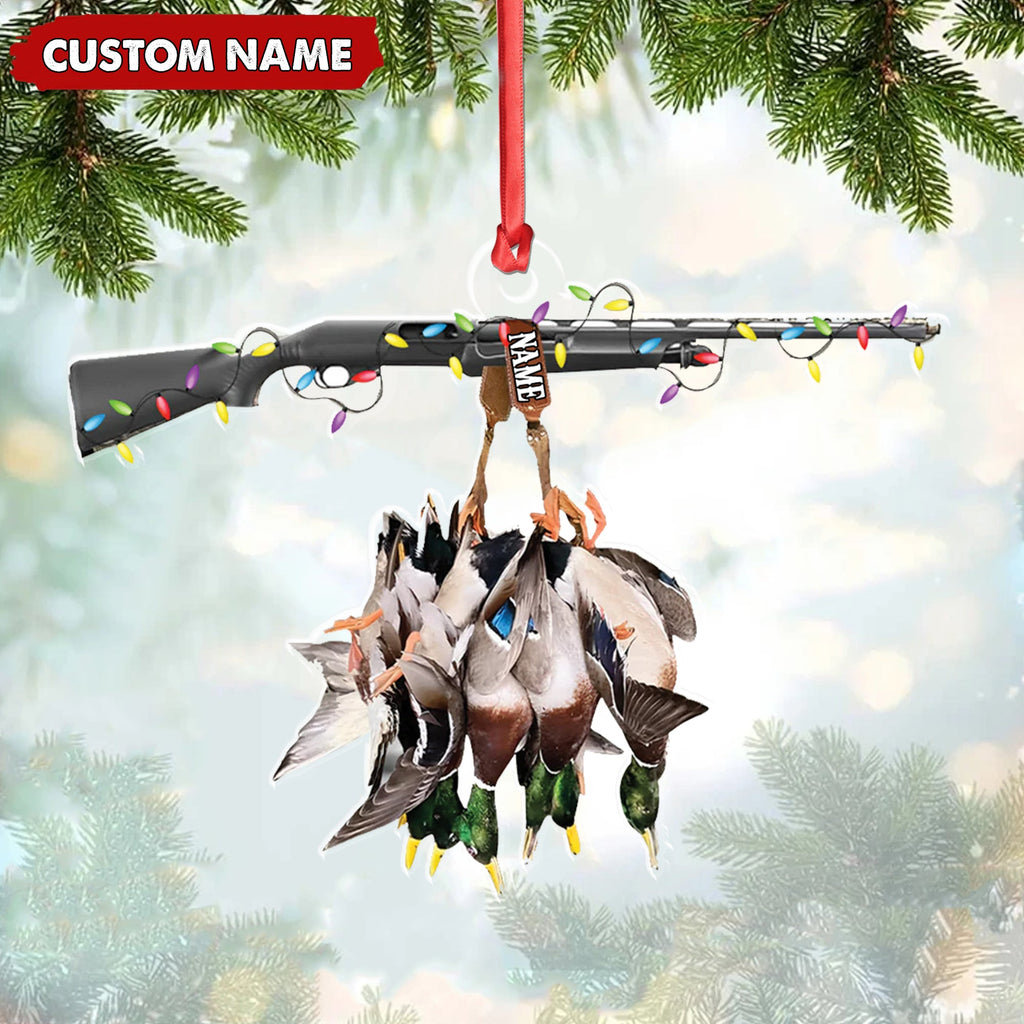 Personalized Duck Hunting Acrylic Christmas Ornament Custom Name Shotgun Gift For Hunters