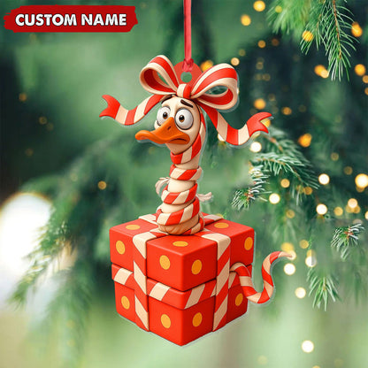 Personalized Funny Duck Gift Box Acrylic Ornament – Hilarious Christmas Decor, Perfect Gag Gift for Friends & Coworkers
