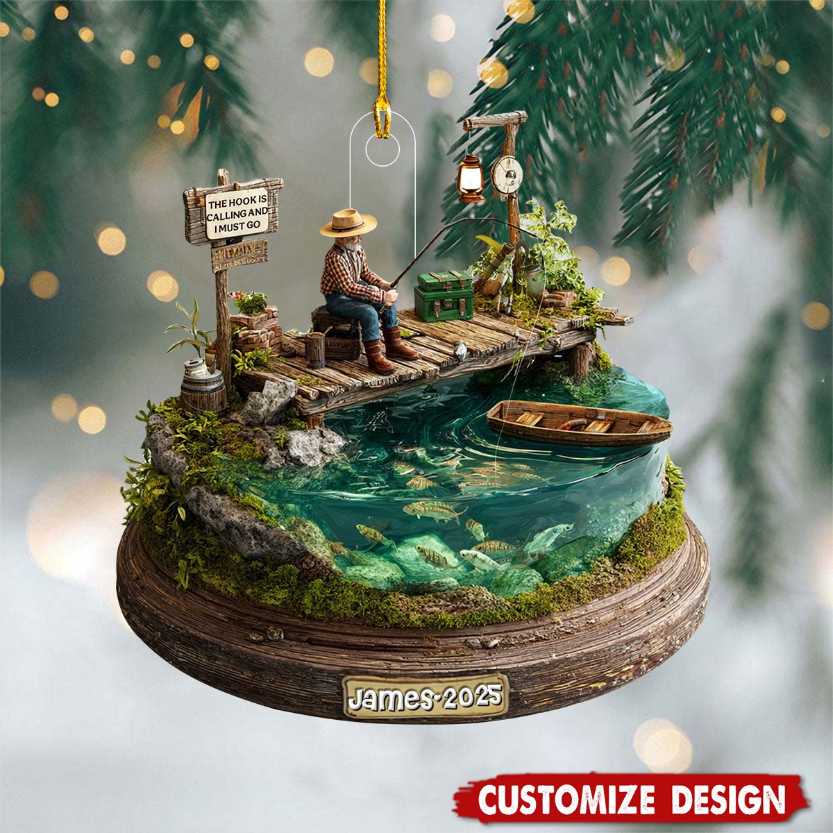 Personalized Fishing Man Christmas Ornament