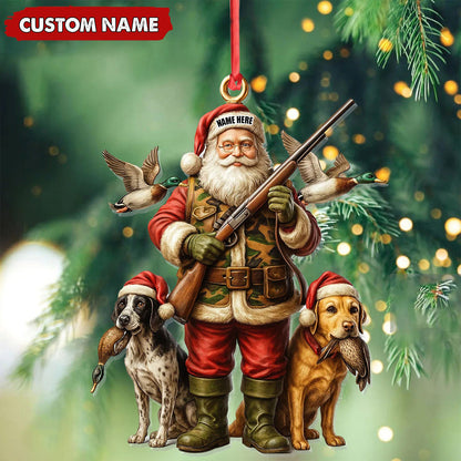 Personalized Santa Duck Hunter Ornament, Custom Name Christmas Gift for Hunting Lovers