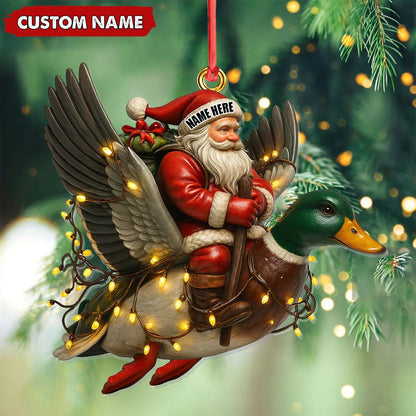 Personalized Santa Riding Duck Ornament, Custom Name Christmas Gift for Hunters