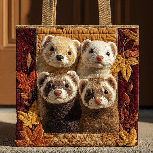 Autumn Ferret Family Quilted Tote Bag – Maple Leaves