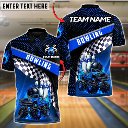 Bowling And Pins Monster Truck Strike Customized Name, Team Name 3D Shirt (4 Colors)