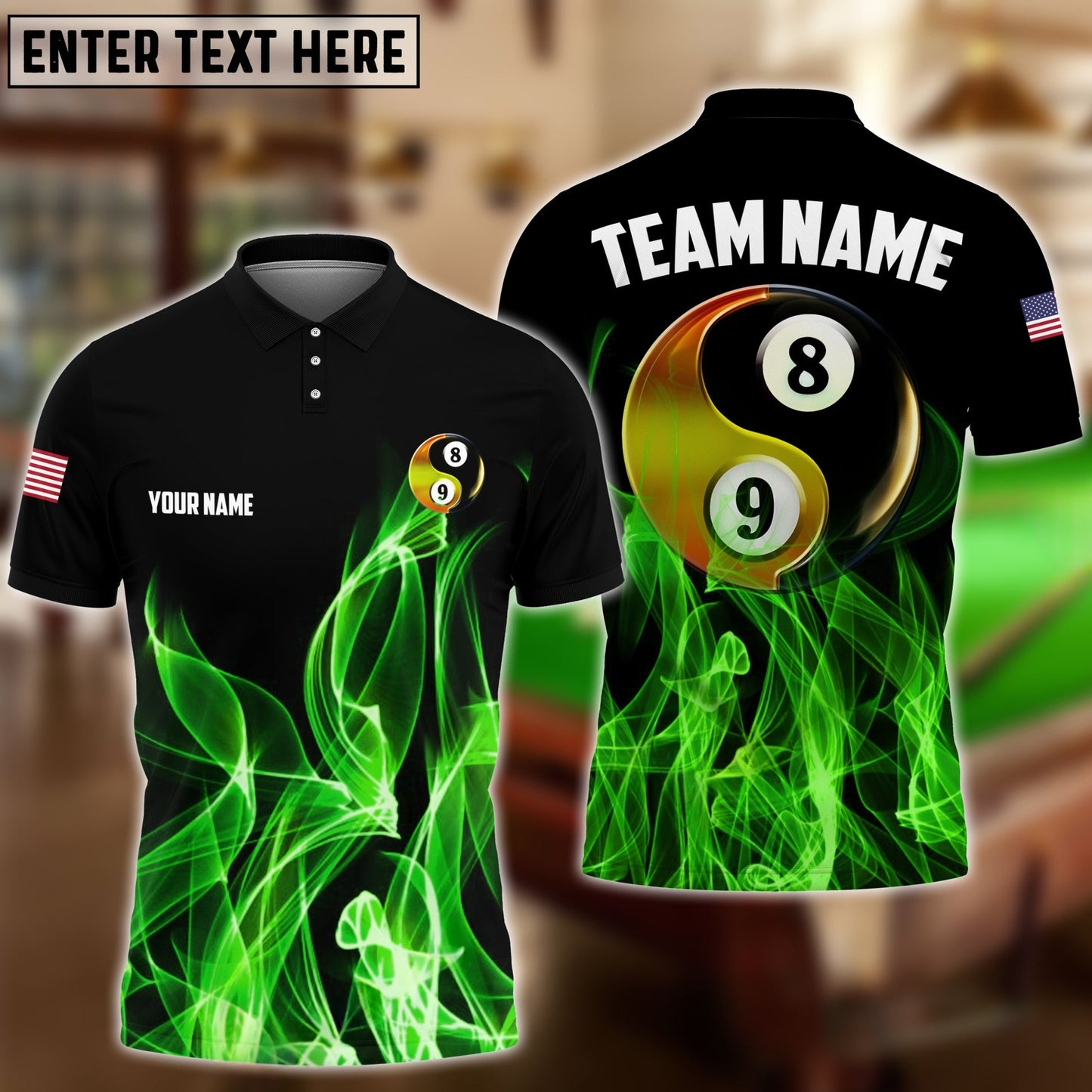 Billiards Ball 8&9 Heavenly Flame Personalized Name, Team Name Unisex Shirt