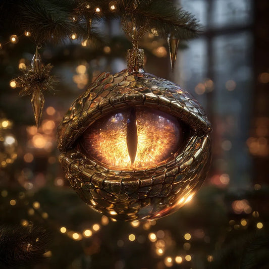 Golden Dragon Eye Ornament — Gilded Scales & Fiery Iris — Fantasy Christmas Bauble