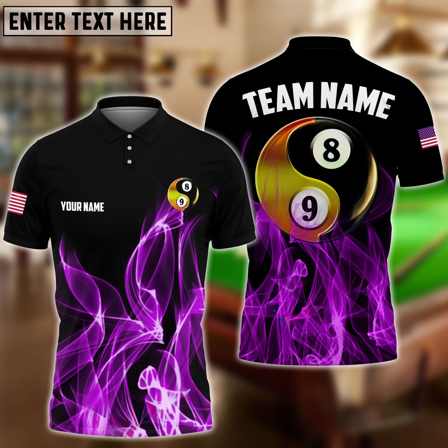 Billiards Ball 8&9 Heavenly Flame Personalized Name, Team Name Unisex Shirt