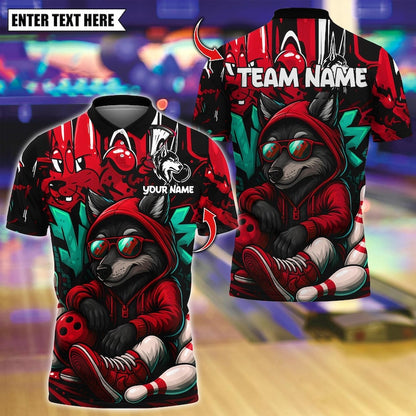 Custom Bowling Polo Shirt, Graffiti Wolf Streetwear Design, Personalized Bowling Polo for Men Women, Personalized Name Team 3D Shirt