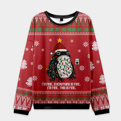 Funny Frog Lights-Everything Is Fine Christmas Ugly Sweatshirt