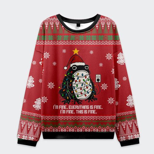 Funny Frog Lights-Everything Is Fine Christmas Ugly Sweatshirt