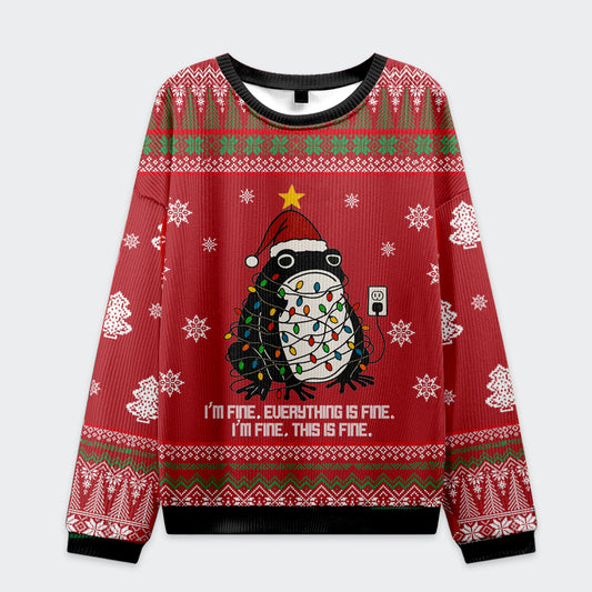 Funny Frog Lights-Everything Is Fine Christmas Ugly Sweatshirt
