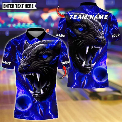 Custom Bowling Polo Shirt, Black Panther With Bowling Design, Personalized Bowling Polo for Men Women, Personalized Name Team 3D Shirt