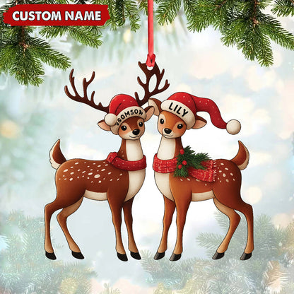 Personalized Couple Reindeer Acrylic Ornament - Cute Custom Deer Christmas Tree Gift for Couples