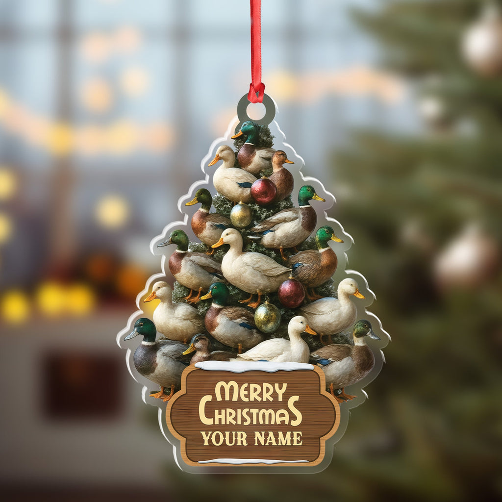 Funny Duck Christmas Tree Acrylic Ornament – Personalized Hunting Gift, Mallard Duck Lover Decoration, Rustic Country Holiday Decor