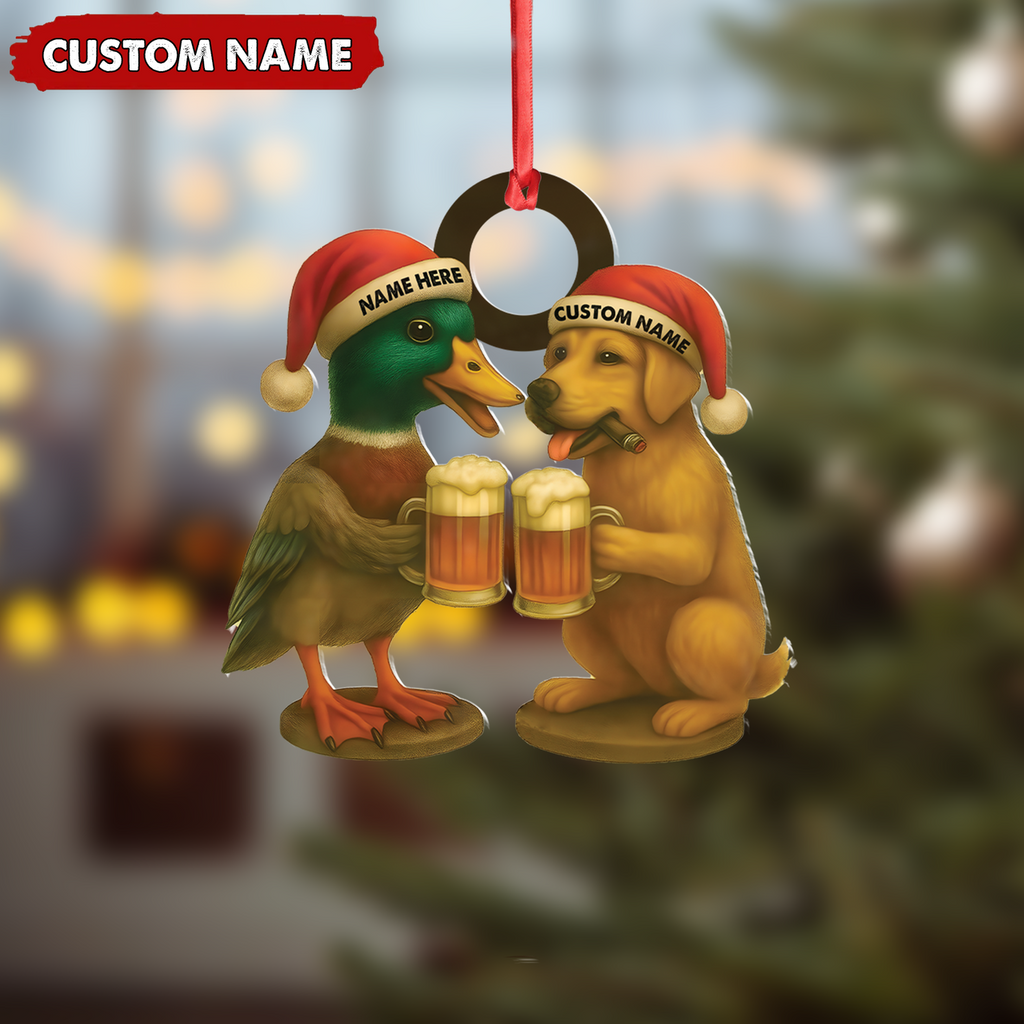 Custom Duck & Dog Acrylic Christmas Ornament - Personalized Hunter Gift
