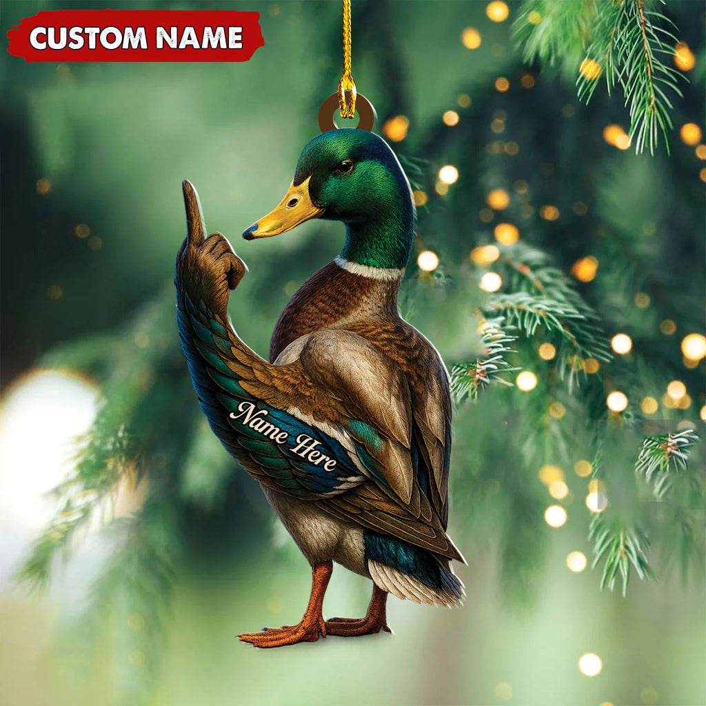 Personalized Funny Duck Fukin' Finger Hunting Acrylic Christmas Ornament Custom Gift for Hunters