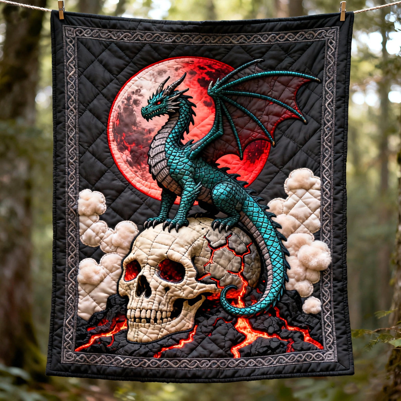 Blood-Moon Wyrm on Skull — Fantasy Dragon Quilt