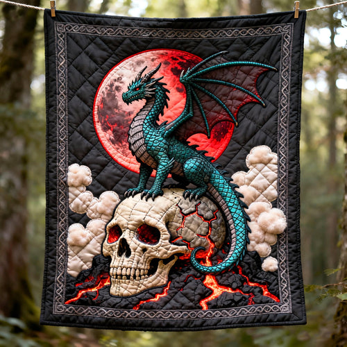 Blood-Moon Wyrm on Skull — Fantasy Dragon Quilt