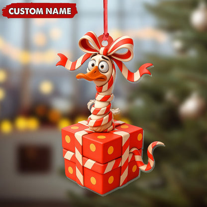 Personalized Funny Duck Gift Box Acrylic Ornament – Hilarious Christmas Decor, Perfect Gag Gift for Friends & Coworkers