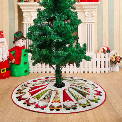 Christmas Tree Skirt with Gnome Round Rug