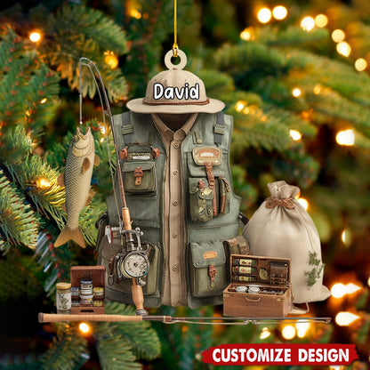 Personalized Fishing Gear Ornament, Gift for Fishing Lovers, Fishing Ornament for Dad, Fisherman Ornament, Fishing Christmas Ornament