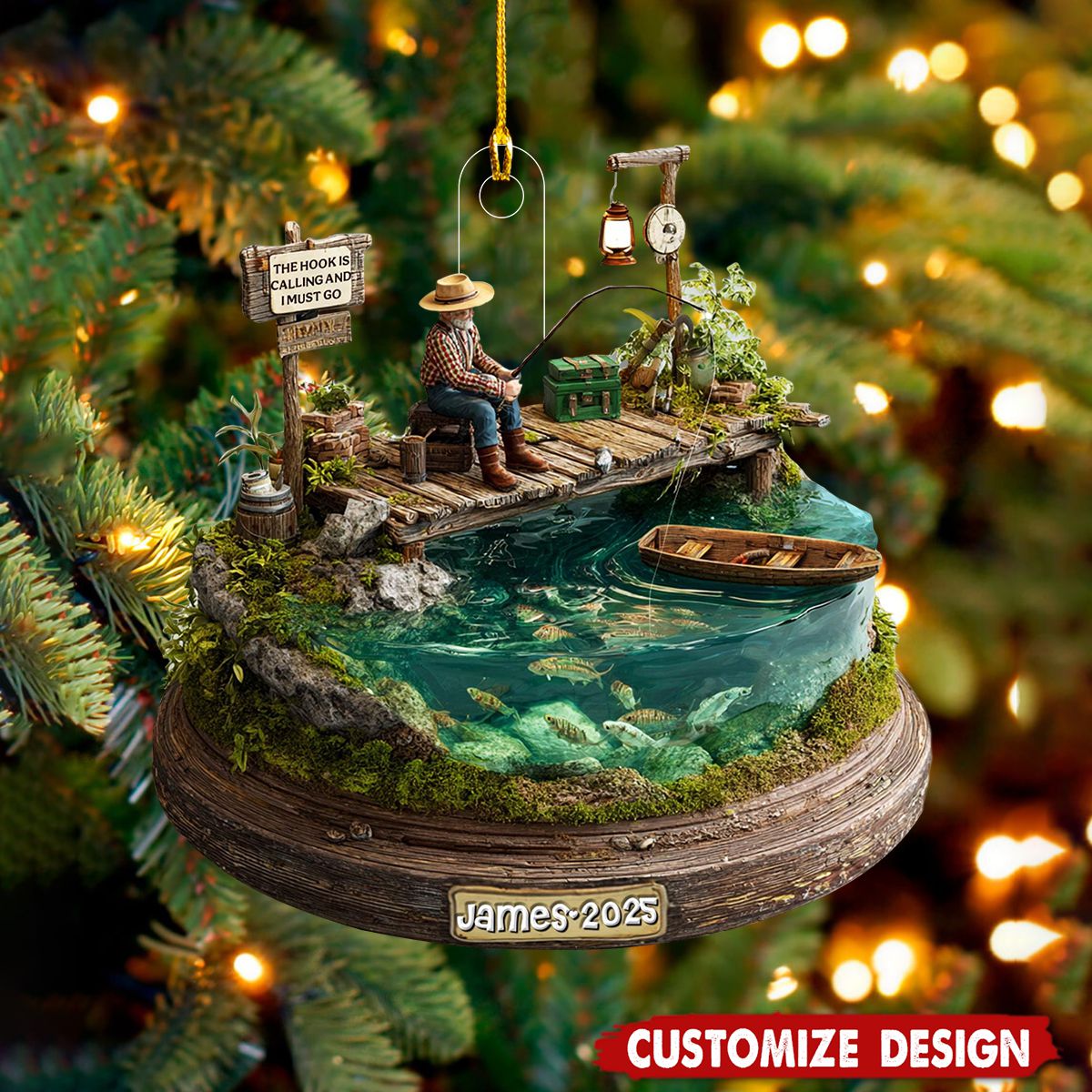 Personalized Fishing Man Christmas Ornament