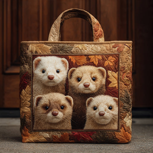 Cozy Ferret Quartet Quilted Tote Bag – Harvest Brown