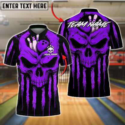 Bowling And Pins Grim Skull Drip Art Customized Name, Team Name 3D Shirt (4 Colors)