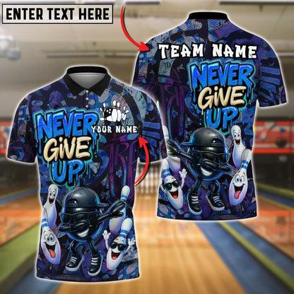 Bowling And Pins Graffiti Never Give Up Dab Customized Name, Team Name 3D Shirt (4 Colors)