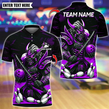 Custom Bowling Polo Shirt, Samurai With Bowling Design, Personalized Bowling Polo for Men Women, Personalized Name Team 3D Shirt