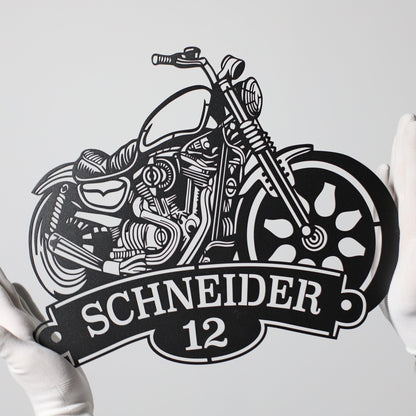 Biker Harley Sign with House Number and Name