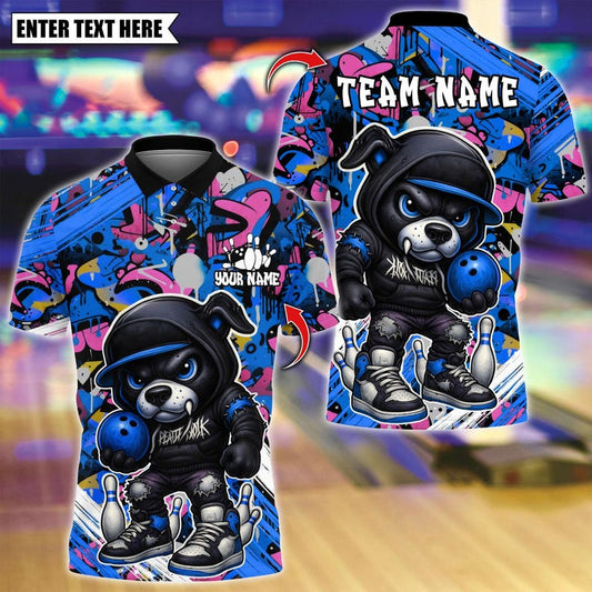 Custom Bowling Polo Shirt, Streetwear Bear With Bowling Design, Personalized Bowling Polo for Men Women, Personalized Name Team 3D Shirt
