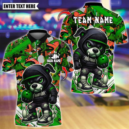 Custom Bowling Polo Shirt, Streetwear Bear With Bowling Design, Personalized Bowling Polo for Men Women, Personalized Name Team 3D Shirt