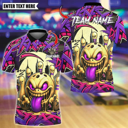 Custom Bowling Polo Shirt, Mad Bowl Graffiti Design, Personalized Bowling Polo for Men Women, Personalized Name Team 3D Shirt