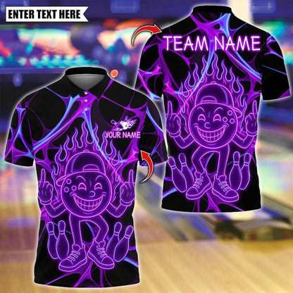 Custom Bowling Polo Shirt, Funny Neon Bowling Design, Personalized Bowling Polo for Men Women, Personalized Name Team 3D Shirt