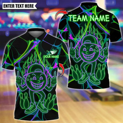 Custom Bowling Polo Shirt, Funny Neon Bowling Design, Personalized Bowling Polo for Men Women, Personalized Name Team 3D Shirt
