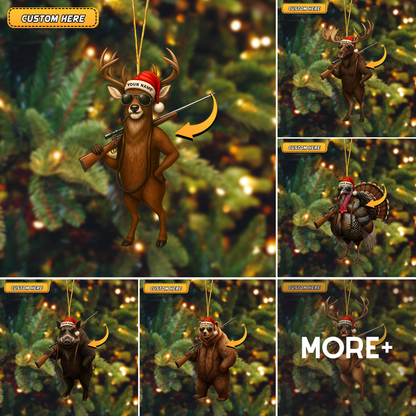 Custom Name Santa Hunting Ornament, Funny Hunter Christmas Tree Decoration