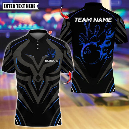 Custom Bowling Polo Shirt, Golden Royal Flame Design, Personalized Bowling Polo for Men Women, Personalized Name Team 3D Shirt