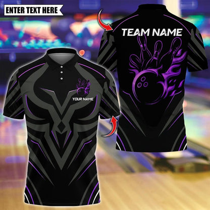 Custom Bowling Polo Shirt, Golden Royal Flame Design, Personalized Bowling Polo for Men Women, Personalized Name Team 3D Shirt