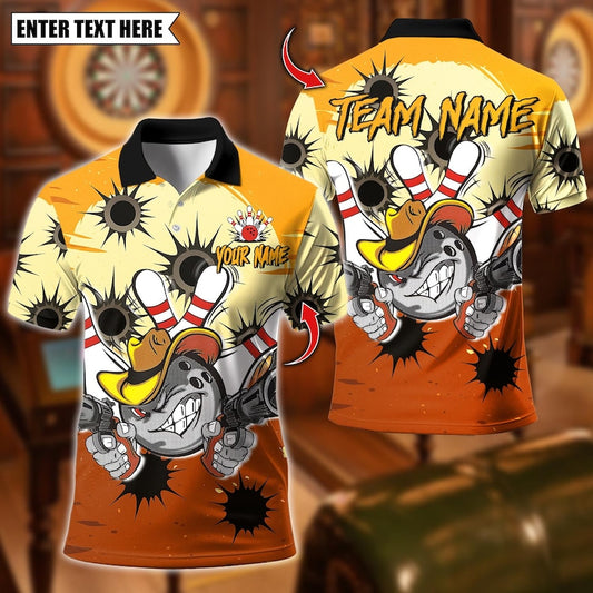 Custom Bowling Polo Shirt, Cowboy Bowling With Bullet Holes Design, Personalized Bowling Polo for Men Women,Personalized Name Team 3D Shirt