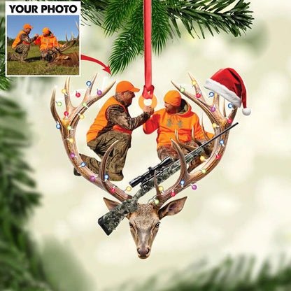 Personalized Hunting Aclyric Christmas Ornament Custom Photo Deer Antler Gift for Hunters