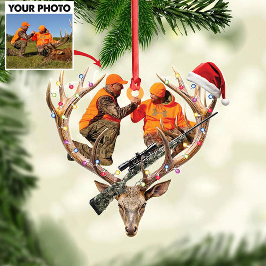 Personalized Hunting Aclyric Christmas Ornament Custom Photo Deer Antler Gift for Hunters
