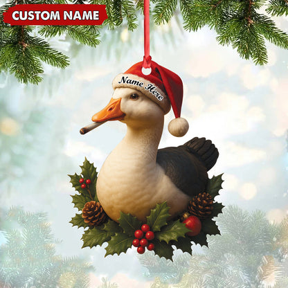Personalized Funny Duck Smoking Acrylic Christmas Ornament - Custom Name Holiday Gift for Hunters & Outdoor Lovers