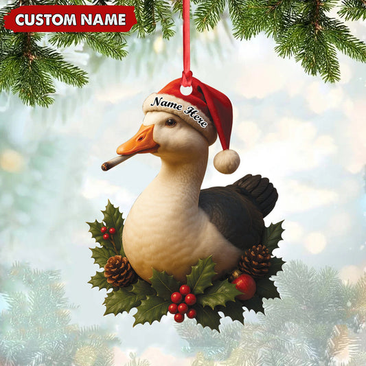 Personalized Funny Duck Smoking Acrylic Christmas Ornament - Custom Name Holiday Gift for Hunters & Outdoor Lovers