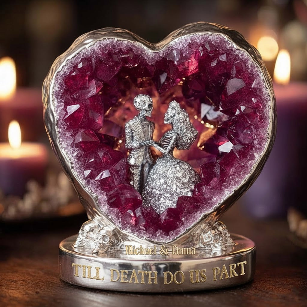 Geode Heart Wedding Skeletons Keepsake – Customized Names & Vow Engraving