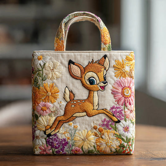 Floral Fawn Embroidered Quilted Tote Bag – Meadow Bloom