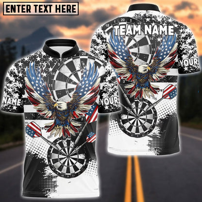 Darts Grunge Eagle American Flag Black White Personalized Name, Team Name Shirt