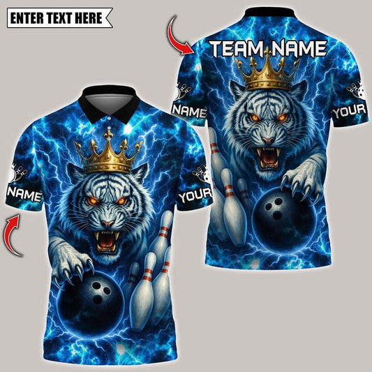 Custom Bowling Polo Shirt, Thunder Lightning Tiger With Pin Design,Personalized Bowling Polo for Men & Women,Personalized Name Team 3D Shirt