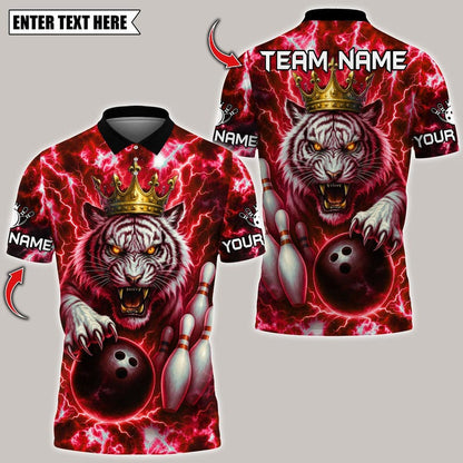 Custom Bowling Polo Shirt, Thunder Lightning Tiger With Pin Design,Personalized Bowling Polo for Men & Women,Personalized Name Team 3D Shirt