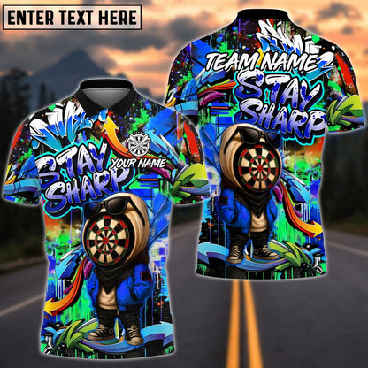 Darts Graffiti Character Stay Sharp Personalized Name, Team Name Unisex Shirt (4 Colors)