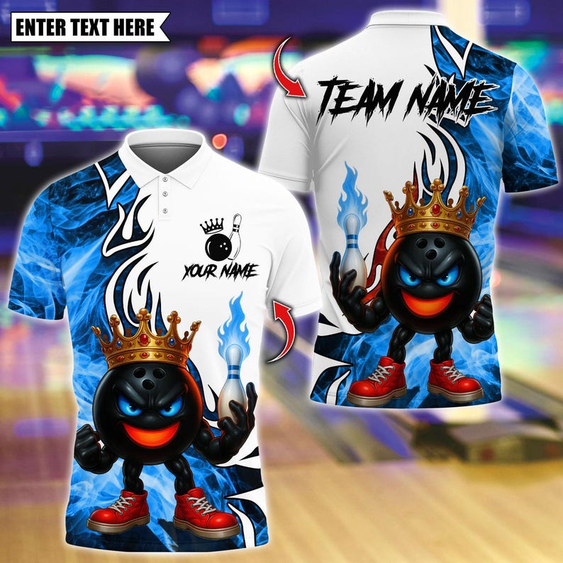Custom Bowling Shirt King Flame Ball Polo, Personalized Bowling Polo for Men & Women, Personalized Name Team 3D Shirt, Gift For Man
